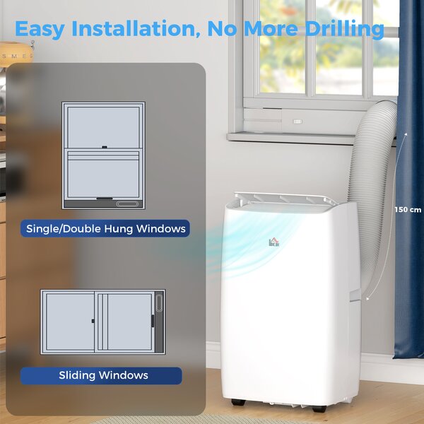 HOMCOM 12,000 BTU Portable Air Conditioner Dehumidifier Cooling Fan for Room up to 25m², w/ Remote, LED Display, Window Mount Kit, White Aosom UK
