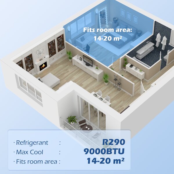 HOMCOM 9,000 BTU Portable Air Conditioner, Smart Home WiFi Compatible, Dehumidifier Cooling Fan for Room up to 20m², with Remote, LED Display White