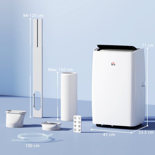 HOMCOM 14,000 BTU Portable Air Conditioner Dehumidifier Cooling Fan up to 40m², w/ Remote, LED Display, 24H Timer, Window Mount Kit, White Aosom UK