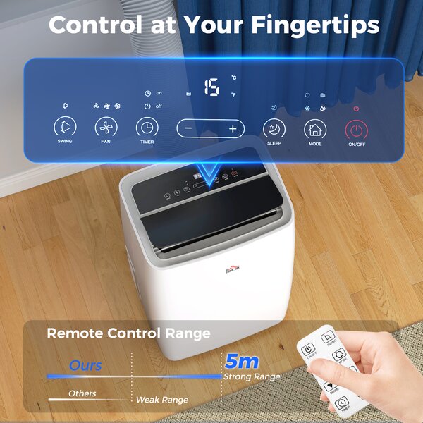 HOMCOM 14,000 BTU Portable Air Conditioner Dehumidifier Cooling Fan up to 40m², w/ Remote, LED Display, 24H Timer, Window Mount Kit, White Aosom UK