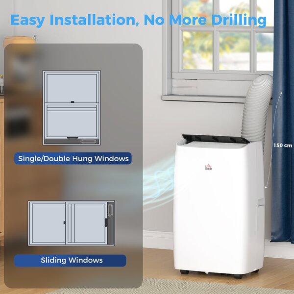 HOMCOM 14,000 BTU Portable Air Conditioner Dehumidifier Cooling Fan up to 40m², w/ Remote, LED Display, 24H Timer, Window Mount Kit, White Aosom UK