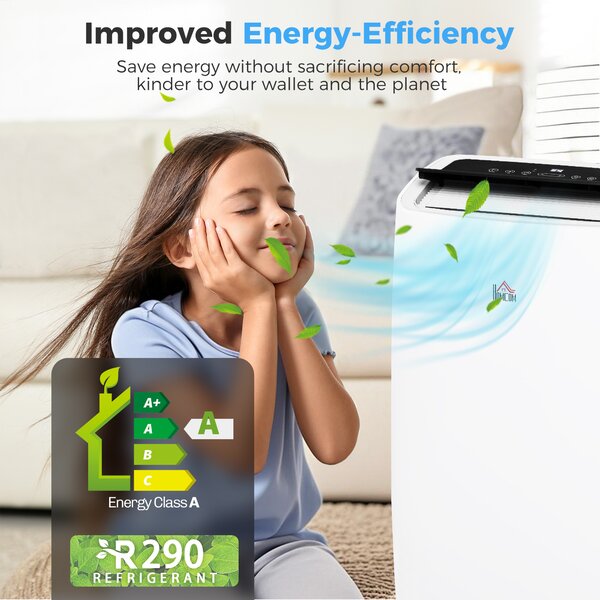 HOMCOM 14,000 BTU Portable Air Conditioner Dehumidifier Cooling Fan up to 40m², w/ Remote, LED Display, 24H Timer, Window Mount Kit, White Aosom UK