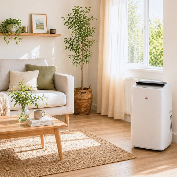 HOMCOM 14,000 BTU Portable Air Conditioner Dehumidifier Cooling Fan up to 40m², w/ Remote, LED Display, 24H Timer, Window Mount Kit, White Aosom UK