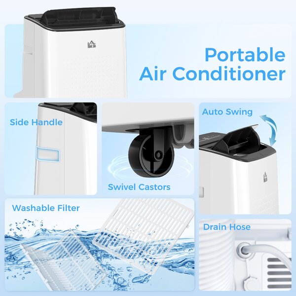 HOMCOM 12,000 BTU Mobile Air Conditioner for Room up to 26m², Smart Home WiFi Compatible, with Dehumidifier, Fan, 24H Timer Aosom UK