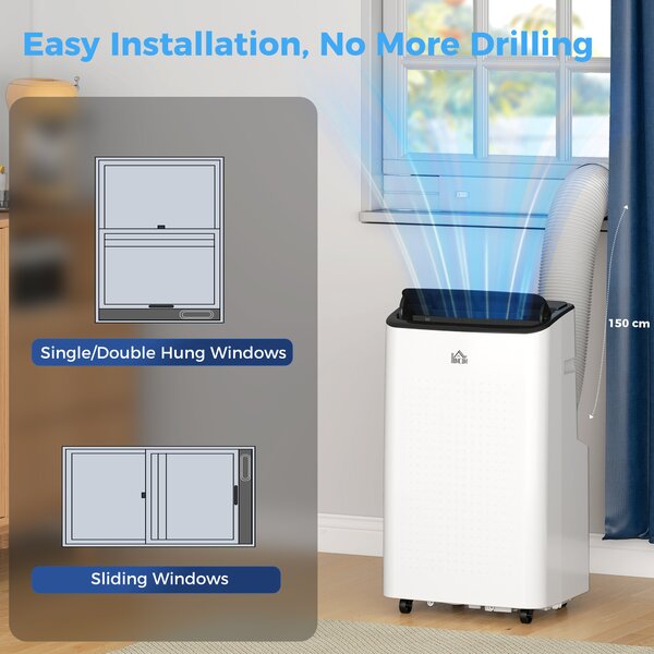 HOMCOM 12,000 BTU Mobile Air Conditioner for Room up to 26m², Smart Home WiFi Compatible, with Dehumidifier, Fan, 24H Timer Aosom UK