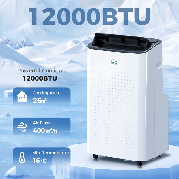 HOMCOM 12,000 BTU Mobile Air Conditioner for Room up to 26m², Smart Home WiFi Compatible, with Dehumidifier, Fan, 24H Timer Aosom UK