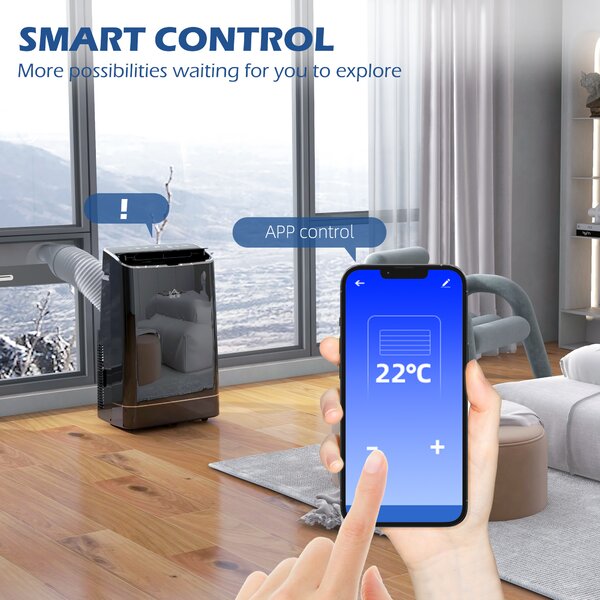 HOMCOM 14,000 BTU Mobile Air Conditioner, 35m², Smart Home WiFi, with Dehumidifier, Fan, 24H Timer, Window Kit, Black Aosom UK