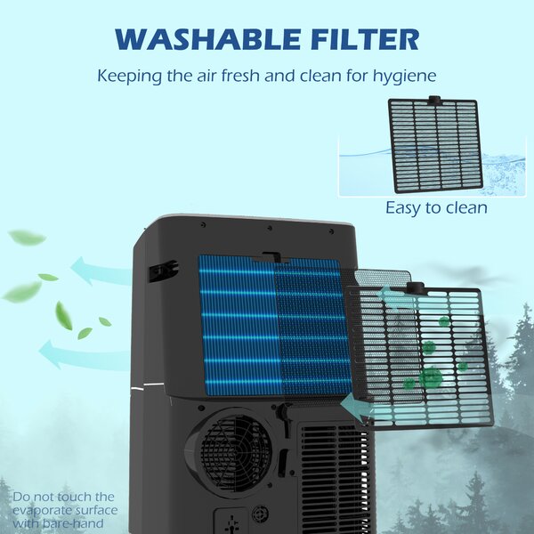 HOMCOM 14,000 BTU Mobile Air Conditioner, 35m², Smart Home WiFi, with Dehumidifier, Fan, 24H Timer, Window Kit, Black Aosom UK