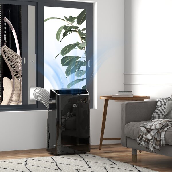 HOMCOM 14,000 BTU Mobile Air Conditioner, 35m², Smart Home WiFi, with Dehumidifier, Fan, 24H Timer, Window Kit, Black Aosom UK