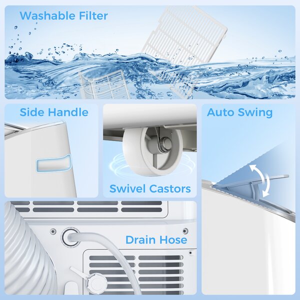 HOMCOM 14,000 BTU Mobile Air Conditioner, 35m², Smart Home WiFi, with Dehumidifier, Fan, 24H Timer, Window Kit, White Aosom UK