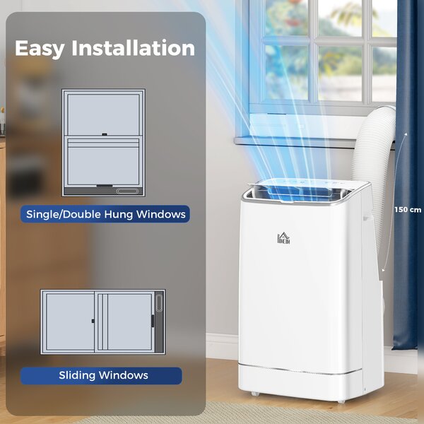 HOMCOM 14,000 BTU Mobile Air Conditioner, 35m², Smart Home WiFi, with Dehumidifier, Fan, 24H Timer, Window Kit, White Aosom UK