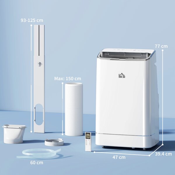 HOMCOM 14,000 BTU Mobile Air Conditioner, 35m², Smart Home WiFi, with Dehumidifier, Fan, 24H Timer, Window Kit, White Aosom UK