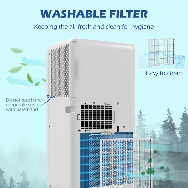 HOMCOM 7,000 BTU Mobile Air Conditioner for Room up to 26m², with Dehumidifier, 24H Timer, Wheels, Window Mount Kit Aosom UK