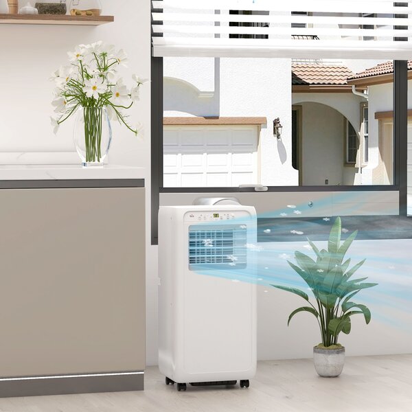 HOMCOM 7,000 BTU Mobile Air Conditioner for Room up to 26m², with Dehumidifier, 24H Timer, Wheels, Window Mount Kit Aosom UK