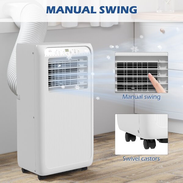 HOMCOM 7,000 BTU Mobile Air Conditioner for Room up to 26m², with Dehumidifier, 24H Timer, Wheels, Window Mount Kit Aosom UK
