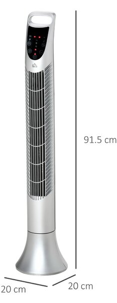 HOMCOM 36'' Freestanding Tower Fan, 3 Speed 3 Mode, 7.5h Timer, 70 Degree Oscillation, LED Panel, 5M Remote Controller, Silver Aosom UK