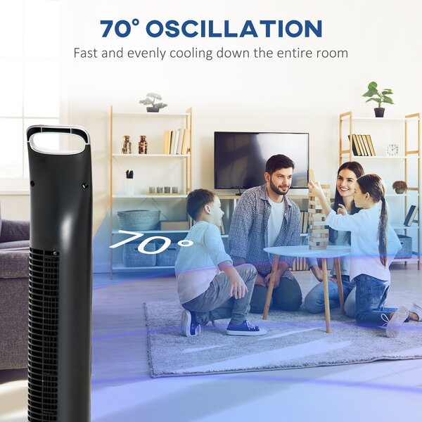 HOMCOM 36'' Freestanding Tower Fan, 3 Speed 3 Mode, 7.5h Timer, 70 Degree Oscillation, LED Panel, 5M Remote Controller, Silver Aosom UK