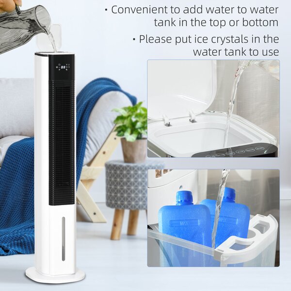 HOMCOM Portable Air Cooler 42", Evaporative Ice Cooling Fan, Humidifier, Water Conditioner w/ 3 Modes, Remote Control, Timer, White Aosom UK