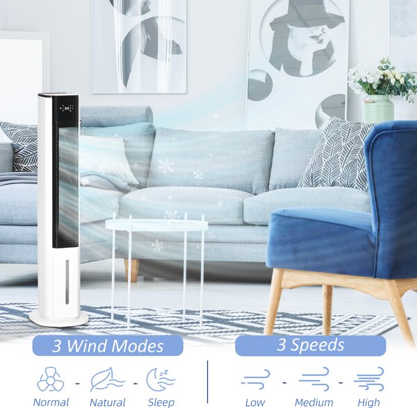 HOMCOM Portable Air Cooler 42", Evaporative Ice Cooling Fan, Humidifier, Water Conditioner w/ 3 Modes, Remote Control, Timer, White Aosom UK