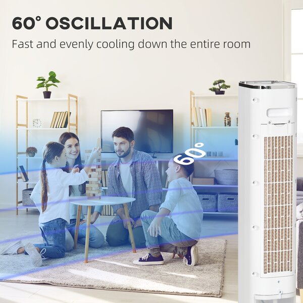 HOMCOM Portable Air Cooler 42", Evaporative Ice Cooling Fan, Humidifier, Water Conditioner w/ 3 Modes, Remote Control, Timer, White Aosom UK