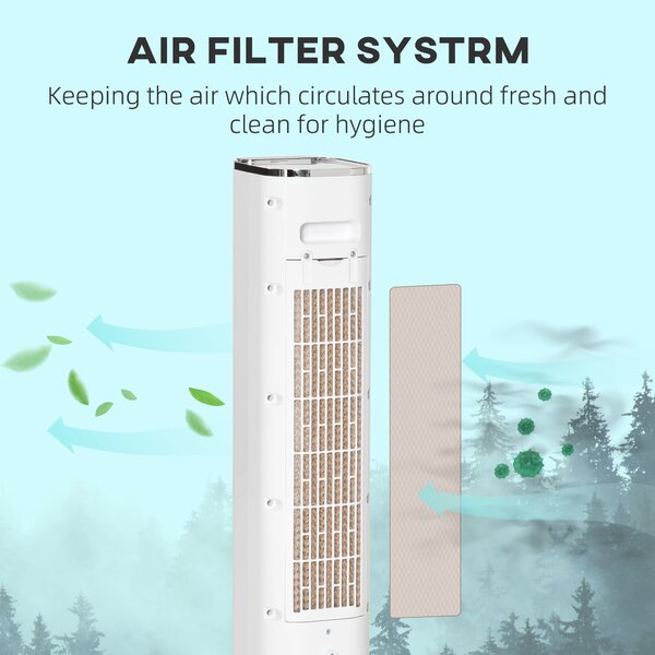 HOMCOM Portable Air Cooler 42", Evaporative Ice Cooling Fan, Humidifier, Water Conditioner w/ 3 Modes, Remote Control, Timer, White Aosom UK
