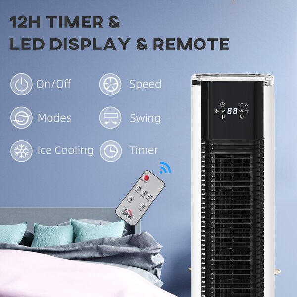 HOMCOM Portable Air Cooler 42", Evaporative Ice Cooling Fan, Humidifier, Water Conditioner w/ 3 Modes, Remote Control, Timer, White Aosom UK