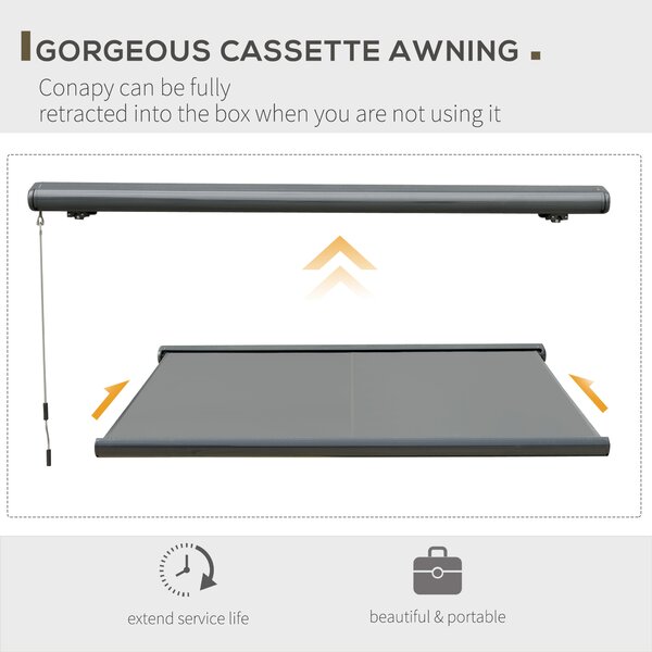 Outsunny 3.5 x 3m Electric Retractable Awning Cassette Case for Patio Waterproof Sun Shade with Remote Controller & LED Light, Grey Aosom UK