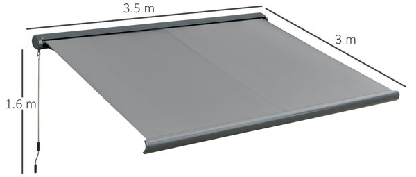 Outsunny 3.5 x 3m Electric Retractable Awning Cassette Case for Patio Waterproof Sun Shade with Remote Controller & LED Light, Grey Aosom UK