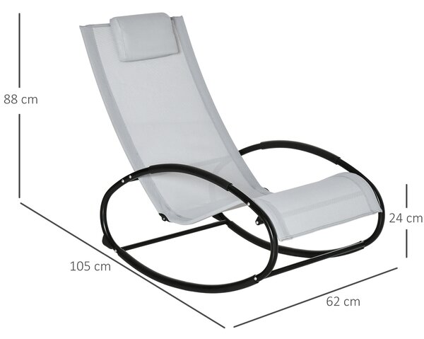Outsunny Outdoor Rocking Chair Sun Lounger Recliner Rocker with Texteline Fabric Patio Garden Relaxer with Pillow Grey