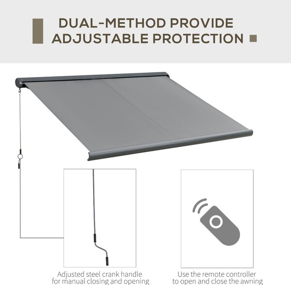 Outsunny 3.5 x 3m Electric Retractable Awning Cassette Case for Patio Waterproof Sun Shade with Remote Controller & LED Light, Grey Aosom UK