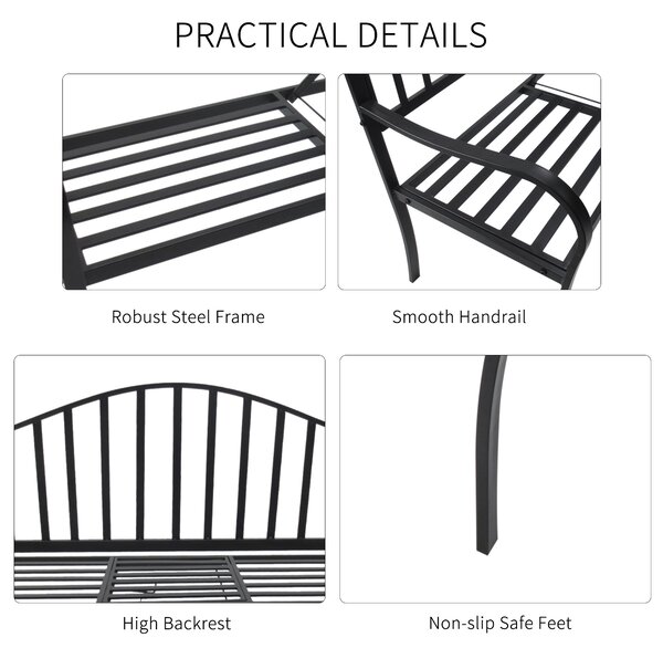 Outsunny Outdoor Metal Frame Bench Patio Park Garden Seating Chair with Foldable Middle Table Aosom UK