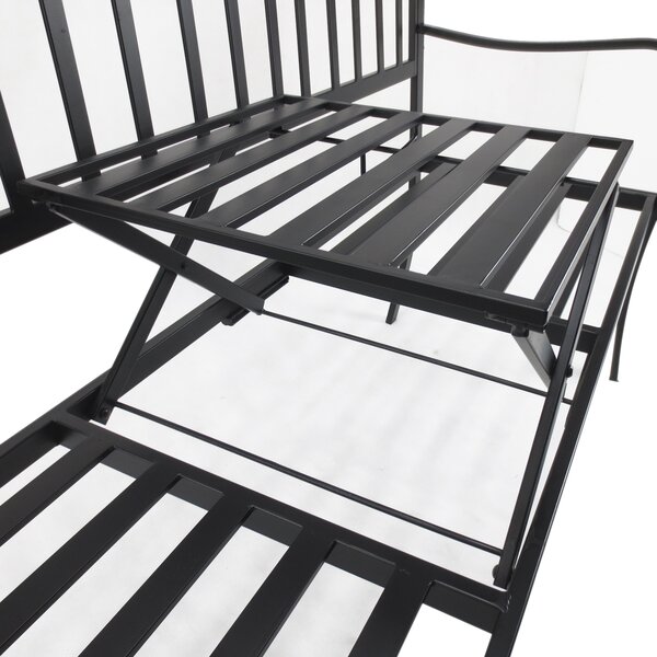 Outsunny Outdoor Metal Frame Bench Patio Park Garden Seating Chair with Foldable Middle Table Aosom UK
