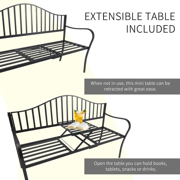 Outsunny Outdoor Metal Frame Bench Patio Park Garden Seating Chair with Foldable Middle Table Aosom UK