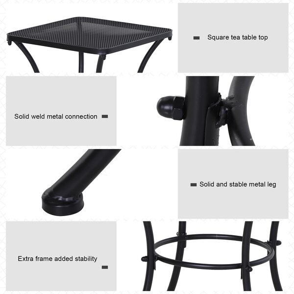 Outsunny Metal Square Outdoor Garden Bistro Table Black Aosom UK