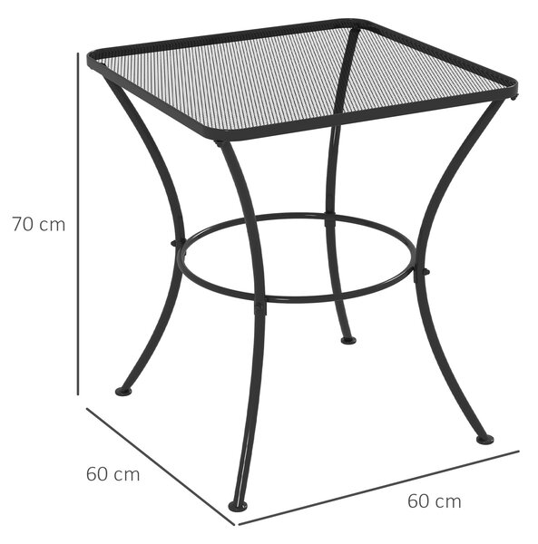 Outsunny 60cm Square Garden Table, Outdoor Metal Bistro Side Desk with Mesh Top, Black