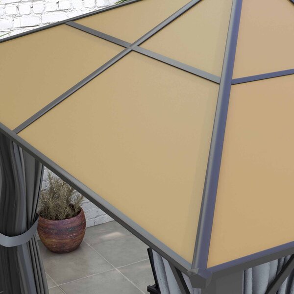 Outsunny 3 x 3.6m Garden Aluminium Gazebo Hardtop Roof Canopy Marquee Party Tent Patio with Mesh Curtains & Side Walls - Grey Aosom UK