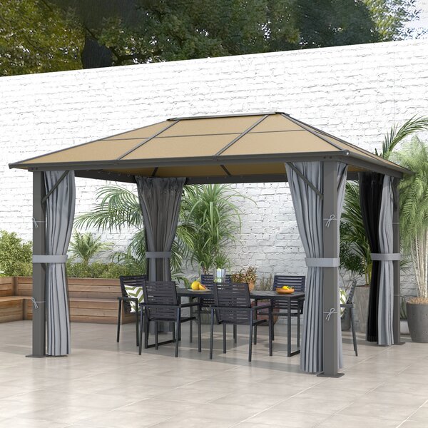 Outsunny 3 x 3.6m Garden Aluminium Gazebo Hardtop Roof Canopy Marquee Party Tent Patio with Mesh Curtains & Side Walls - Grey Aosom UK