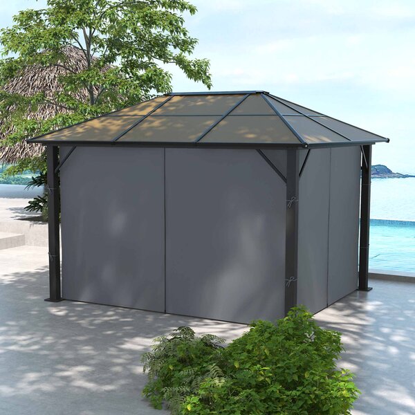 Outsunny 3 x 3.6m Garden Aluminium Gazebo Hardtop Roof Canopy Marquee Party Tent Patio with Mesh Curtains & Side Walls - Grey Aosom UK