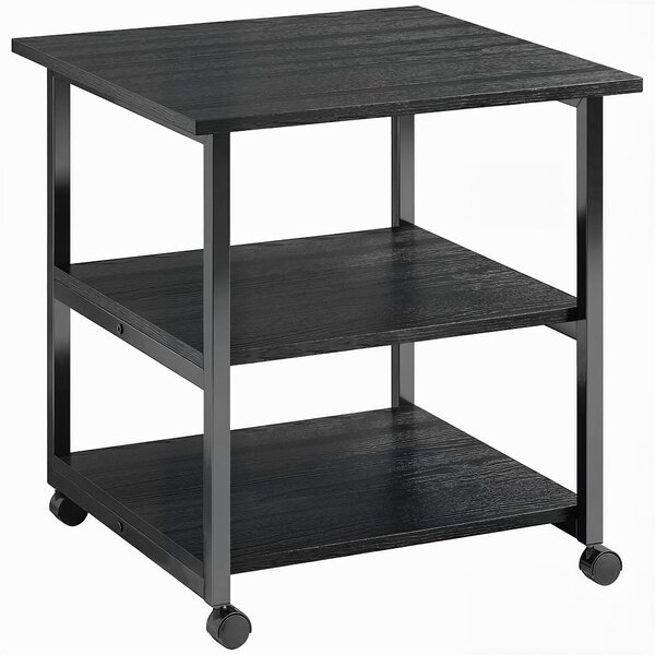 HOMCOM 3-Tier Printer Stand with Storage Shelf, Mobile Printer Table on Wheels, 50 x 50 x 52.5cm Rolling Printer Cart for Office, Black Aosom UK