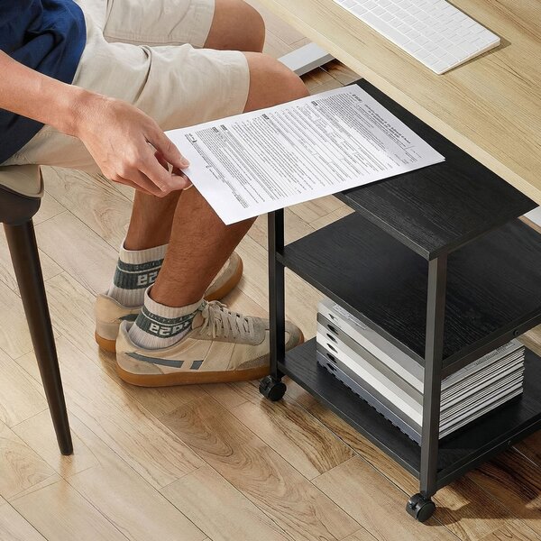 HOMCOM 3-Tier Printer Stand with Storage Shelf, Mobile Printer Table on Wheels, 50 x 50 x 52.5cm Rolling Printer Cart for Office, Black Aosom UK