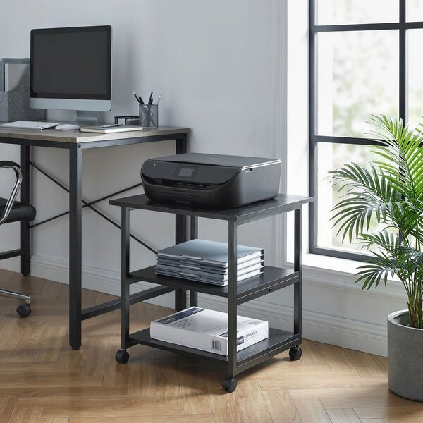 HOMCOM 3-Tier Printer Stand with Storage Shelf, Mobile Printer Table on Wheels, 50 x 50 x 52.5cm Rolling Printer Cart for Office, Black Aosom UK