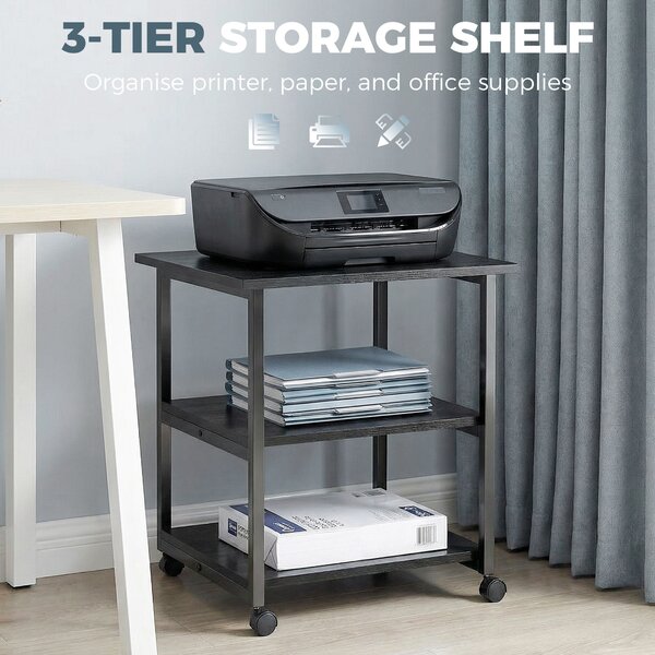 HOMCOM 3-Tier Printer Stand with Storage Shelf, Mobile Printer Table on Wheels, 50 x 50 x 52.5cm Rolling Printer Cart for Office, Black Aosom UK