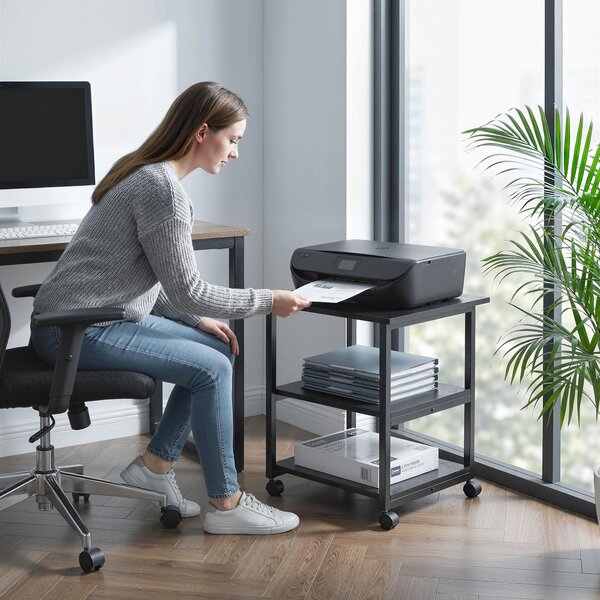 HOMCOM 3-Tier Printer Stand with Storage Shelf, Mobile Printer Table on Wheels, 50 x 50 x 52.5cm Rolling Printer Cart for Office, Black Aosom UK