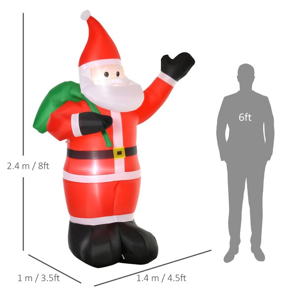 HOMCOM 2.4m Christmas Inflatable Santa Holiday Yard Decoration with LED Lights, Indoor Outdoor Lawn Blow Up Decor Aosom UK