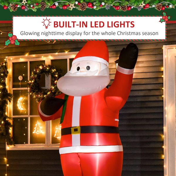 HOMCOM 2.4m Christmas Inflatable Santa Holiday Yard Decoration with LED Lights, Indoor Outdoor Lawn Blow Up Decor Aosom UK