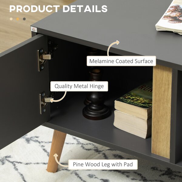 HOMCOM Coffee Table for Living Room, Modern Centre Table w/ Storage Compartments and Cabinets, Rectangular Side Table, 115x 58x 45cm, Grey Aosom UK