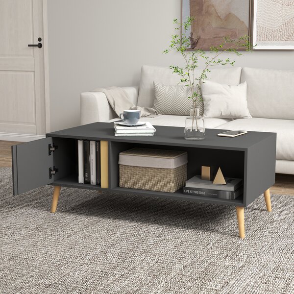 HOMCOM Coffee Table for Living Room, Modern Centre Table w/ Storage Compartments and Cabinets, Rectangular Side Table, 115x 58x 45cm, Grey Aosom UK