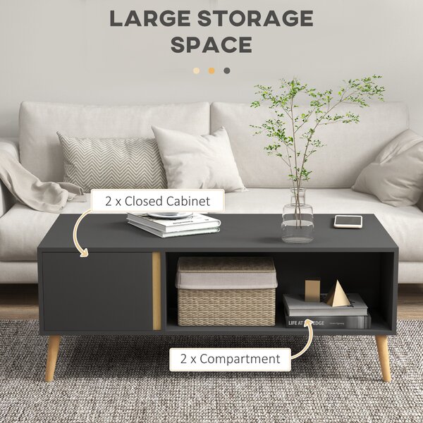 HOMCOM Coffee Table for Living Room, Modern Centre Table w/ Storage Compartments and Cabinets, Rectangular Side Table, 115x 58x 45cm, Grey Aosom UK