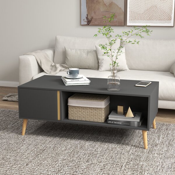 HOMCOM Coffee Table for Living Room, Modern Centre Table w/ Storage Compartments and Cabinets, Rectangular Side Table, 115x 58x 45cm, Grey Aosom UK