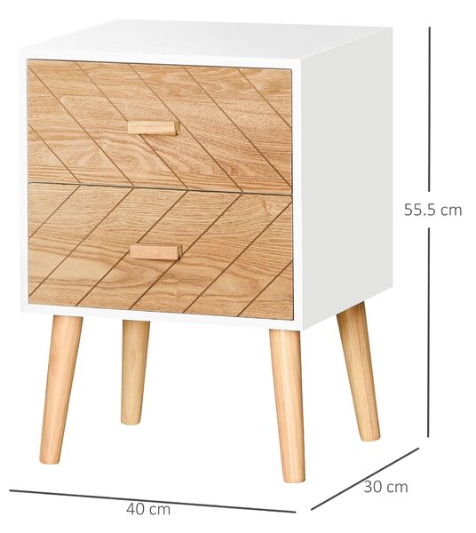 HOMCOM Nordic Style 2 Drawers Side Cabinet Wooden Bedside Table Storage Chest Scandinavian Home Furniture